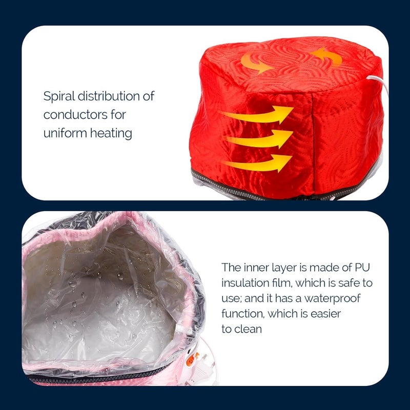 LIARTY Electric Hair Steamer Cap with 2 Mode Temperature Control, Removable Washable Thermal Hair Cap for Hair Spa at Home (Red) - Image 2